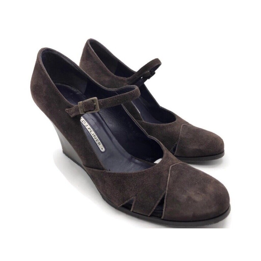 Donald J Pliner Womens Mary Jane Dress Shoes Brown Suede Wedge Heels Cap Toe 7 M